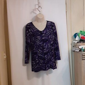 Style & Co Purple Paisley Top ¾ sleeve  Size Large